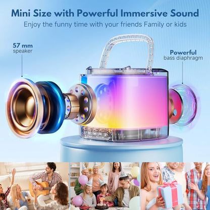 Mini Karaoke Machine, Portable Bluetooth Karaoke Speaker with 2 Wireless Microphones and Phone Holder, Popular Birthday Gifts, Singing Machine for Home Party - color: Gray