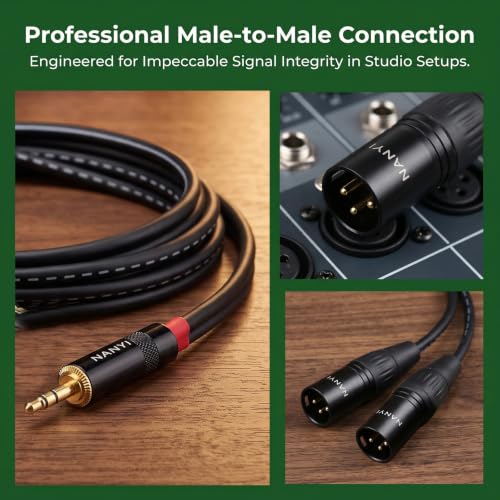 NANYI 3.5mm to 2 XLR Male Y-Splitter Audio Microphone Cable 1.5M (5FT) - size: 3.5mm To 2XLR Male-5FT