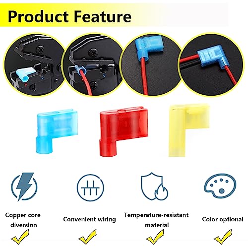 smseace 120Pcs Right Angle Spade Connector 22-18/16-14/12-10AWG Nylon Quick Disconnect Flag Terminal Red/Yellow/Blue 90 Degree Wire Terminal Connector - size: 120Pcs