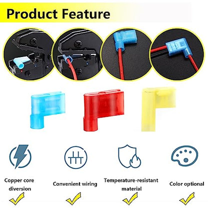smseace 120Pcs Right Angle Spade Connector 22-18/16-14/12-10AWG Nylon Quick Disconnect Flag Terminal Red/Yellow/Blue 90 Degree Wire Terminal Connector - size: 120Pcs