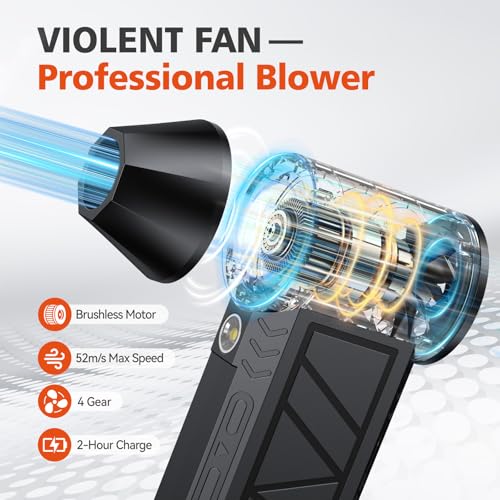 Compressed Air Duster, 130000 RPM High-Speed Electric Air Duster with Brushless Motor, 3 Magnetic Nozzles, 4 Speeds, LED Light & 5000mAh Rechargeable Battery for PC Keyboard Car Cleaning