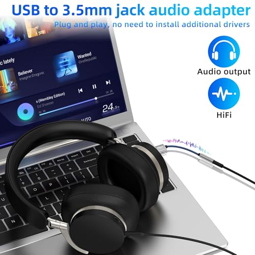 USB to 3.5mm Jack Audio Adapter Aux Headphone Interface Male Plug PC Sound External Phone Car Microphone Computer Splitter Headset Input Adaptor Port for iPhone Cable Compatible for Samsung