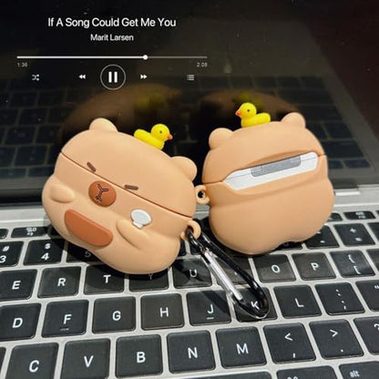 Wireless Charging Earphone Case Compatible with Airpods 4, Cute Animal Kapibala Design Soft Silicone Full Body Protective Skin Cover, Kids Girls Women Cartoon Earbuds Accessories - color: Kapibala A, size: Airpods 4