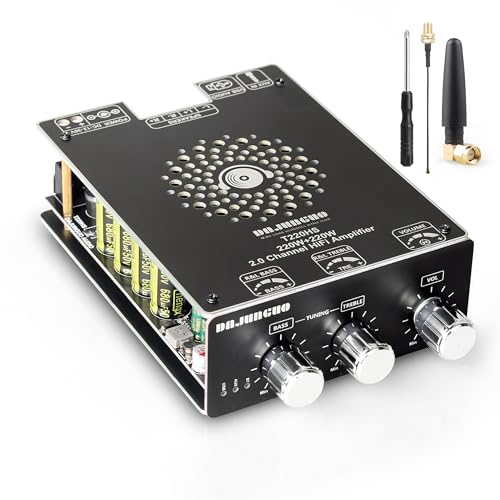440W Audio Amplifier Board with Treble and Bass Control, TPA3251 Chips, DC 12-36V, Bluetooth 5.2 and AUX Inputs, 2.0 Channel Stereo AMP Board for DIY Wireless Speakers - color: Black2 T220HS