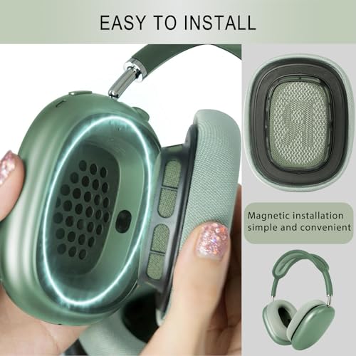 GEVO Upgraded Ear Cushions Replacement Earpads for AirPods Max 1 & 2 Headphones, Mesh Fabric Ear Pads Ear Covers Cups with Memory Foam and Magnet for AirPods Max 1 & 2 (Green) - color: Green