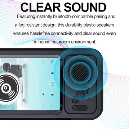 Shower Phones Holder With Speaker, Wall Mount Shower Phone Holder Waterproof, Bathroom Accessories, Waterproof Phone Case, 360° Rotation, Retractable Adjustable Bathroom Case Mount Shelf (Black) - color: Black