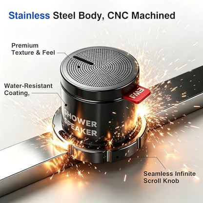 EWA Shower Speaker, Magnetic Portable Bluetooth Speaker with Phone Stand,Metal Portable Wireless Mini Speakers Waterproof with Rotary Control,for Bathroom Gym Home, Birthday Gifts (Black) - color: Black
