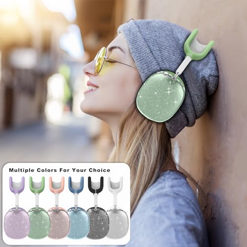 for AirPods Max case Cover,Anti-Scratch Ear Pad Case Cover/Ear Cups Cover/Headband Cover for AirPods Max. Clear Soft TPU and Silicone,Skin Scratch Proof. - color: 3PC-Glitter Green