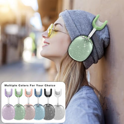 for AirPods Max case Cover,Anti-Scratch Ear Pad Case Cover/Ear Cups Cover/Headband Cover for AirPods Max. Clear Soft TPU and Silicone,Skin Scratch Proof. - color: 3PC-Glitter Green
