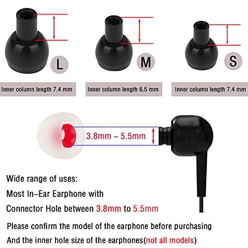 18 Pairs Silicone Earbud Tips Replacement Ear Tips for in- Ear Headphones Eartips (Inner Hole from 3.8mm-5.5mm Earphones) Earbud Replacement Tips Earbud Cap S M L - color: Transparent red