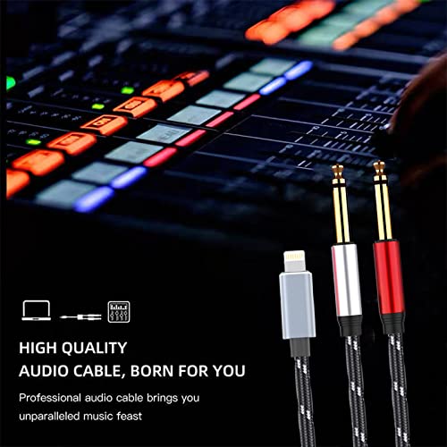 Lightning to Dual 6.35mm 1/4" TS Mono Stereo Y-Cable Splitter to Dual 1/4 inch Audio Cable Compatible for iPhone12/11/X/XS/XR/8/7/iPad,Amplifier, Speaker, Headphone, Mixing Console 10FT - size: 10 ft, style: Lightning (Dual 6.35mm cable)