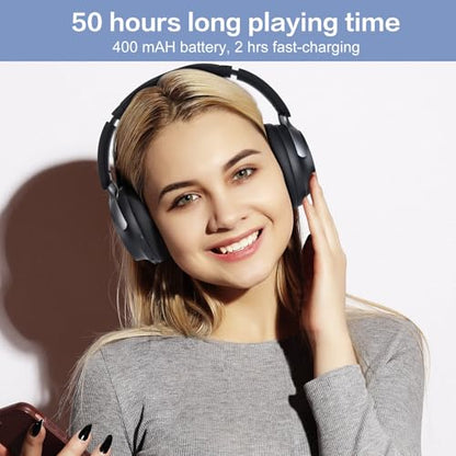 B8 Bluetooth Headphones Over Ear, 6 EQ Music Modes and 50H Playtime Deep Bass Wireless Headphones with Mic, Lightweight Folding HiFi Stereo Headset for iPad/Travel/Tablet/PC/Home Space Black - color: Space Black