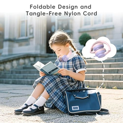 Candy Bila Wired Kids Headphones for School, Over-Ear for Boys Girls | Volume Limiter 85/94dB, HD Stereo Sound, Microphone and Wired Control, Foldable Design, Gradient Pink - color: Gradient Pink