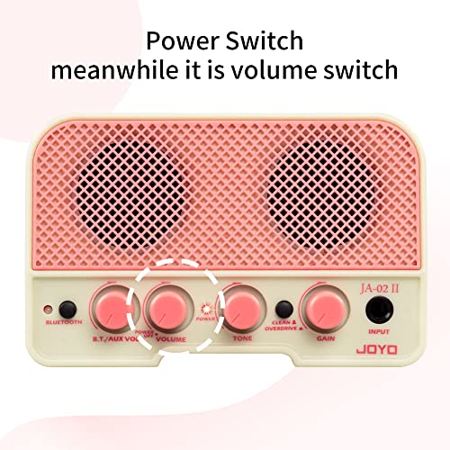 JOYO 5W Small Guitar Amp Portable Electric Guitar Practice Amplifier with Bluetooth 5.0, Clean/Overdrive Channels, Rechargeable Battery, AUX & Headphone Out (JA-02 II Pink) - color: Pink