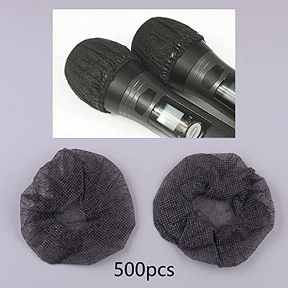 5 Sets Disposable Non-Woven Microphone Cover Sanitary Filter-Black
