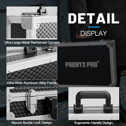Phenyx Pro Medium Carrying Case with Customizable Pre-Diced Foam | Aluminum Alloy Frame, Protective Gear Storage, Wireless Mic Systems, Camera Gear Transport - size: Medium (17.1×12.6×4.1 Inch)