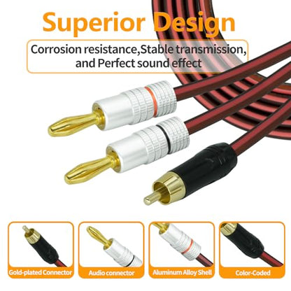 Yuchenfeng 2Pack RCA to Banana Plug Speaker Cable 14AWG 4N OFC Gold-Plated - Double Shielded Audio Cable for Amplifier, Subwoofer, Home Theater 10FT - size: RCA TO BANANA PLUG 10FT