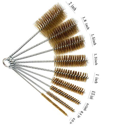 Pipe Cleaning Brush Set with Brass Bristles, 9 Piece Variety Pack for Auto Parts, Bottles,Tubes, Etc.