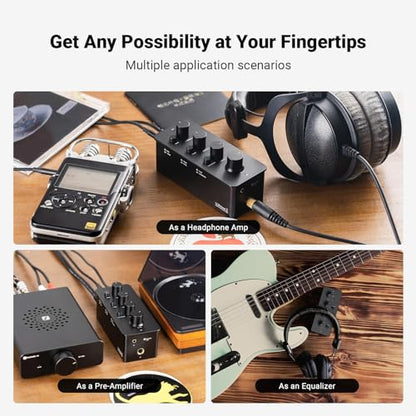 Fosi Audio SK01 Headphone Amplifier Equalizer Preamp with Bass Midrange Treble Tone Control and Loudness Compensation Portable Class A Analog Amp for Electric Guitar Instrument with 3.5mm 6.35mm Jacks