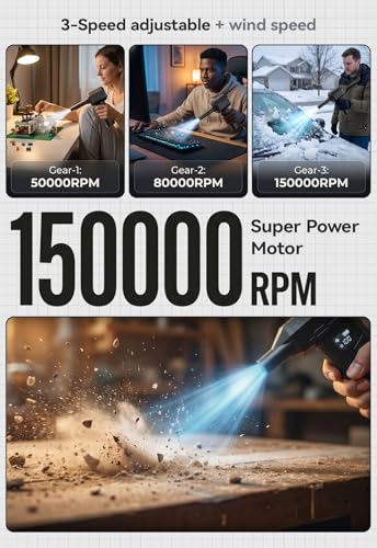Compressed Air Duster 150000RPM, Super Power Electric Air Duster Cordless - color: Dark Black