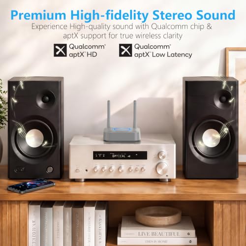 1Mii B06Pro Bluetooth 5.3 Receiver for Home Stereo, Hi-Fi Audio Adapter | Long Range, aptX HD Low Latency, AUX RCA Optical Coaxial, Wireless Music Streaming from Your Phone to Old Stereo Systems - color: B06Pro Grey