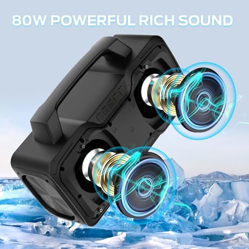 BUGANI Bluetooth Speaker, 80W Powerful Portable Wireless Speaker IPX7 Waterproof, Outdoor Loud Speakers with Handle 24H Playtime, Support Microphone AUX USB Suitable for Party, Pool, Karaoke