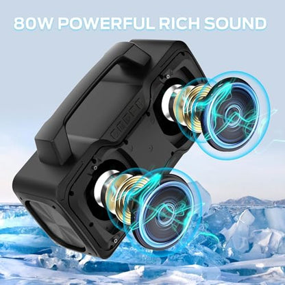 BUGANI Bluetooth Speaker, 80W Powerful Portable Wireless Speaker IPX7 Waterproof, Outdoor Loud Speakers with Handle 24H Playtime, Support Microphone AUX USB Suitable for Party, Pool, Karaoke