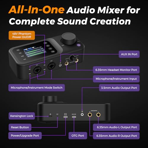 NearStream AMIX40U 10-Channel USB Audio Interface and Audio Mixer for PC | Dual XLR/6.35mm Inputs with 48V Phantom Power, Bluetooth 5.3, a 2-inch LCD for Podcast Recording and Live Streaming