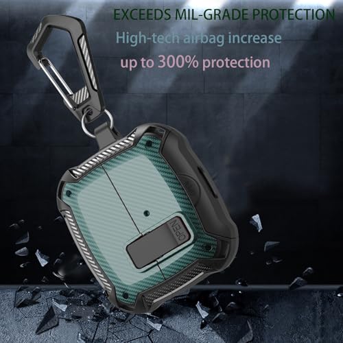 Compatible with Samsung Galaxy Buds 3 Pro Case/Bud3 Cover Lock Clip with Phone Stand for Men, Military Shell Galaxy Buds Pro 3/ Bud 3 Protective Armor Skin with with Cleaner Kit & Carabiner - color: ABlack/Green