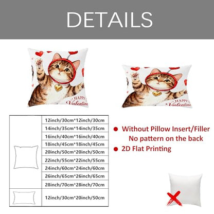 Cat Throw Pillow Covers Set of 2, Playful Fanciful Hearts Red Headband Valentine Red Soft Velvet Washable Accents Pillows Cases for Home Bedroom Living Room Sofa Couch Decor 18x18 Inch - size: 18" x 18" (Pack of 2)