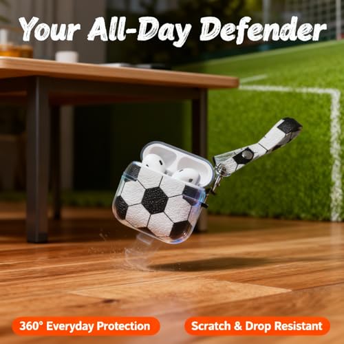 Soccer Ball AirPods Pro 3 Case with Keychain, Leather Texture Protective Cover Compatible with AirPods Pro 3rd Generation (2025), Shockproof Sports Style Case - color: Soccer-05, size: Compatible with Airpods Pro 3(Model A2700/A2931)