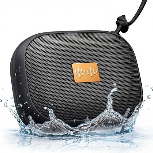FunHub Waterproof Bluetooth Shower Speaker, Small & Light with Anti-Slip Sides, 3 Play Modes, FM Radio, Bluetooth 5.3 Immersive Stereo Sound (TWS), for Bathroom, Pool, Beach & Outdoor Party – Black - color: Black