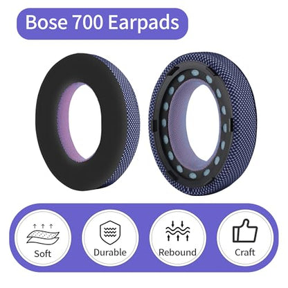 Upgraded Replacement Ear Pads for Bose 700 Noise Cancelling (NC700) - Cooling Gel Replacement Ear Pads, Ice Silk Fabric Memory Foam, Added Thickness, Extra Durable Ear Cushions–Black/Purple - color: Black/Purple