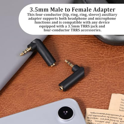 3.5mm Angle Male to Female Audio Adapter, 2 PCS 90 Degree Right Angle Gold-Plated TRS Stereo Jack Plug AUX Connector 3.5mm 1/8" Audio Adapter Compatible with Headset, Tablets, MP3 Players, Speakers