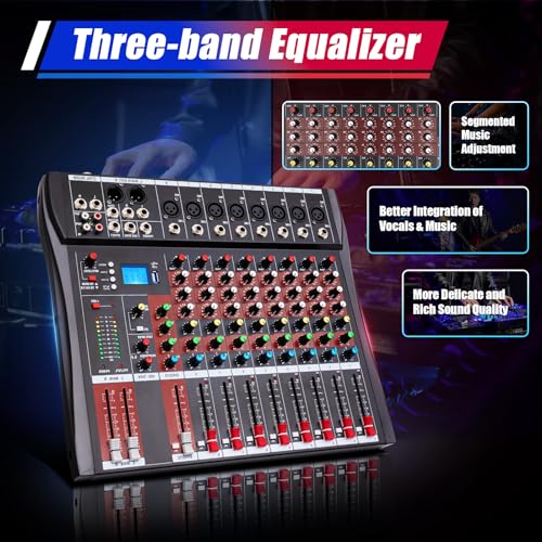 DNYSYSJ Professional DX8 Channel Black bluetooth Live Studio Audio Mixer Mixing Console USB for Bar KTV Adjust Music Atmosphere