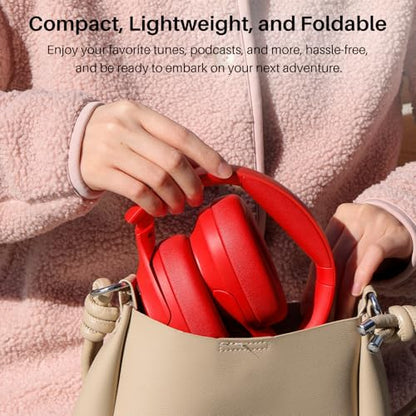 TOZO Hybrid Active Noise Cancelling Headphones, Hi Res Audio | Wireless Over Ear Bluetooth Headset, 60H Playtime, Custom EQ via App Deep Bass Comfort Fit Ear Cups, for Home Office Travel - color: Red