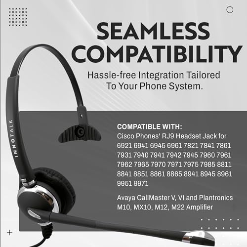 INNOTALK - Cisco Phone Headset, Pro Mono Wired Headset with Microphone & Quick Disconnect Headset Adapter for Most Cisco Phones, Customer Service Wired Headphones, Cost Effective Corded Headset - size: Pro-Mono