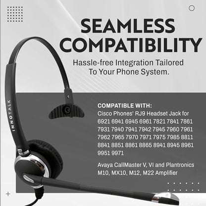 INNOTALK - Cisco Phone Headset, Pro Mono Wired Headset with Microphone & Quick Disconnect Headset Adapter for Most Cisco Phones, Customer Service Wired Headphones, Cost Effective Corded Headset - size: Pro-Mono