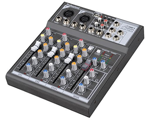 Audio2000'S AMX7303 Four-Channel Audio Mixer with USB Interface, DSP Processor, and Phontom Power - style: 4-Channel Mixer with USB