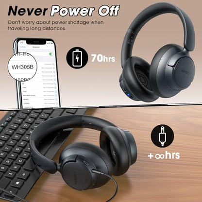 BERIBES Hybrid Active Noise Cancelling Headphones Wireless Over Ear 70Hours | Foldable Bluetooth 6.0,Transparent Modes,3.5MM Cable,Lightweight Built-in Mic,HiFi Stereo Deep Bass,Soft-Earpad,Fast Charging - color: Black