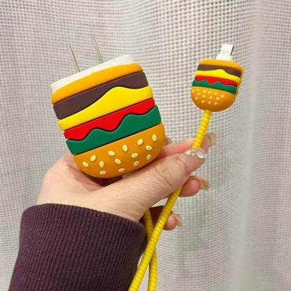 ZOSTLAND 5 in 1 DIY 18W 20W Heart Shape Protector Data Cable USB Charger Line Earphone Wire Saver Organizer Compatible with iPhone 11 12 13 14 15 Pro Max - color: Hamburger
