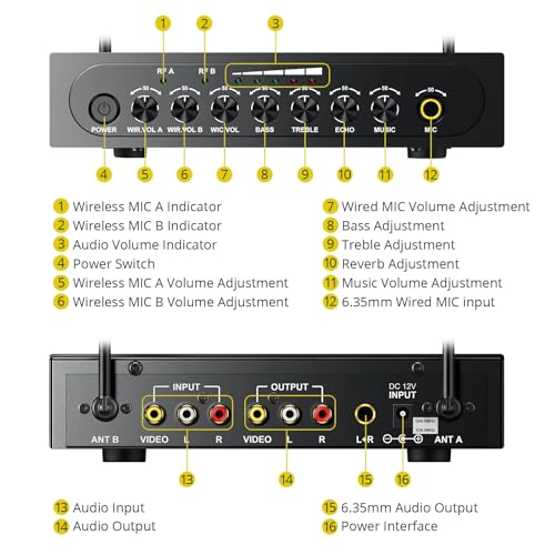 PROZOR UHF Wireless Microphone with Volume Treble Bass Echo Control, Wireless Rechargeable Mic Dual Handheld Dynamic Mic System (Bluetooth UHF Base Station – Echo/Treble/Bass Control) - style: Base Station Bluetooth UHF Mic – Echo Control