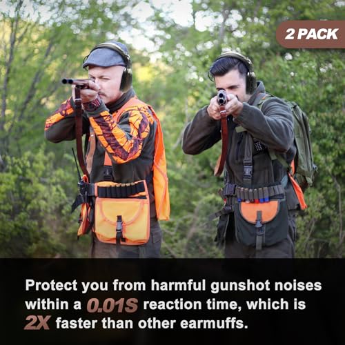 PROHEAR 2 Pack Electronic Ear Protection for Shooting with 4X Sound Amplification, Gun Range Hearing Protection Muffs, NRR 23dB Noise Reduction Headphones for Hunting, Green and Brown - style: Electronic-green+brown