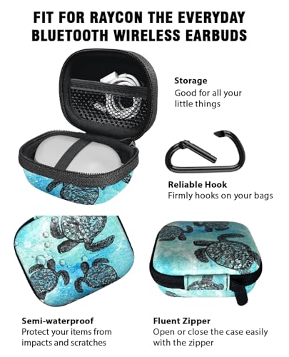 WIRESTER Portable Wireless Headphone Case, Earphone Storage Bag Carrying Case, Earbud Holder with Carabiner Compatible with Raycon Fitness Bluetooth True Wireless Earbuds - Ocean Sea Turtles - color: Ocean Sea Turtles