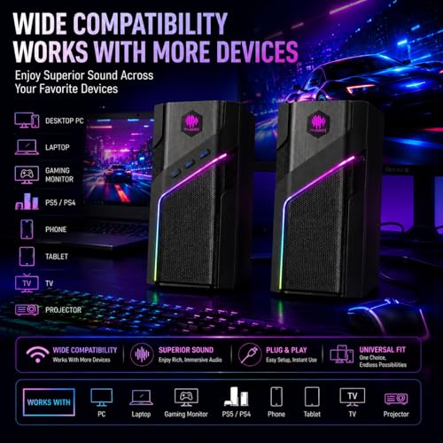 W-206RE Computer Speakers for Desktop PC, Bluetooth RGB Lights