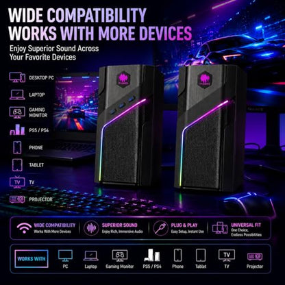 W-206RE Computer Speakers for Desktop PC, Bluetooth RGB Lights