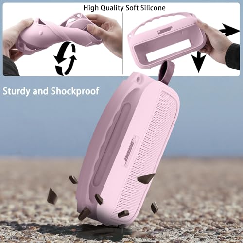 co2CREA Hard and Silicone Travel Case for Bose SoundLink Flex 2/1,Pink | 2nd Gen Compatibility, Dual-Layer Protection, EVA Hard Shell, Silicone Cover, Adjustable Shoulder Strap, Aluminum Carabiner - color: Pink Case