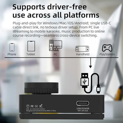 SMSL Nano ONE Pro External Sound Card, Hi-Fi DSP Chip,Virtual 7.1 Surround Sound, for Windows/Mac/Phone/Live Stream/Game,3.5mm Headphone Output, Mic in, Plug and Play Driverless (Black) - color: Black
