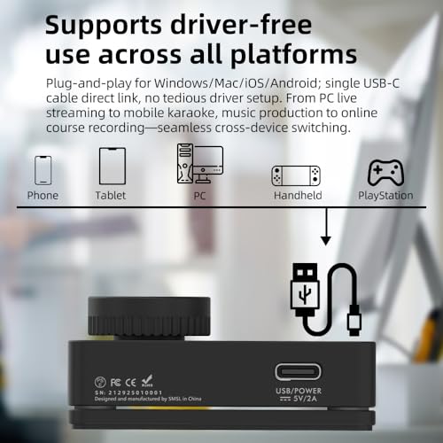 SMSL Nano ONE Pro External Sound Card, Hi-Fi DSP Chip,Virtual 7.1 Surround Sound, for Windows/Mac/Phone/Live Stream/Game,3.5mm Headphone Output, Mic in, Plug and Play Driverless (Silver) - color: silver