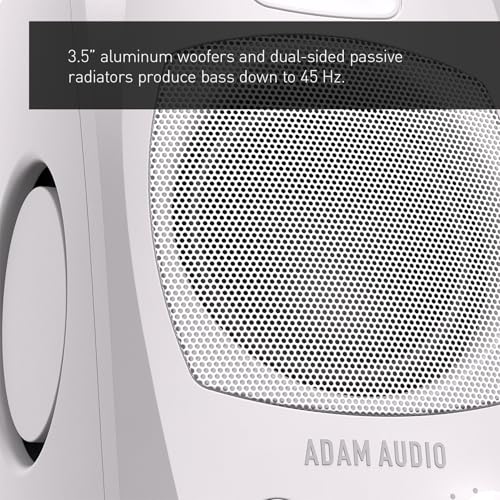 ADAM Audio D3V Active Desktop Studio Monitor Speakers - White | USB-C, D-ART Tweeter, 3.5in Woofer, 240W, 45Hz-23kHz, 97dB SPL, Balanced TRS, Headphone Out - style: D3V White